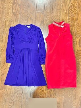 Lot of 2 Vintage Calvin Klein Dresses Red Purple Glam Party Knee Length sz 10 M